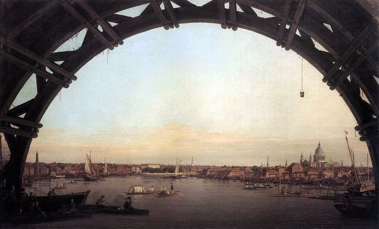 Kilátás Londonra a Westminster Bridge boltívén keresztül   Antonio Canaletto