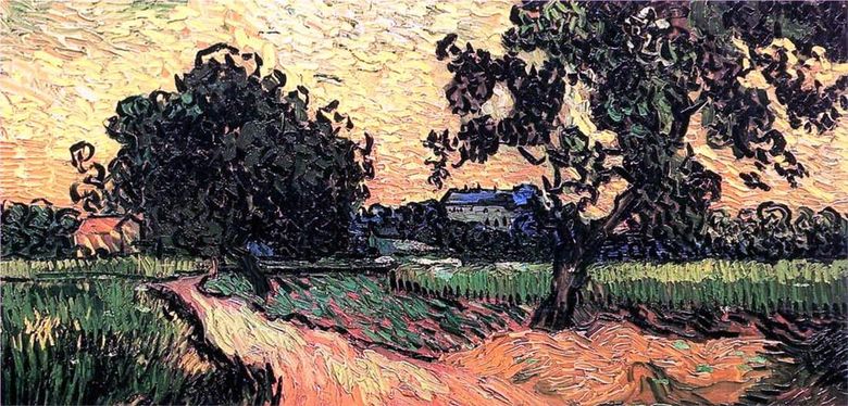 Táj a Chateau Auvers től a naplementekor   Vincent Van Gogh